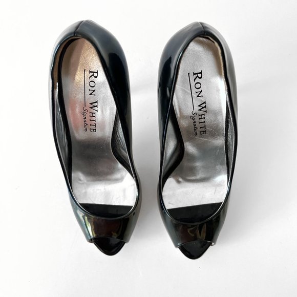 RON White Signature Patent Leather peep toe Stiletto heel Italy, sz 36 (US 5.5) - Picture 8 of 12
